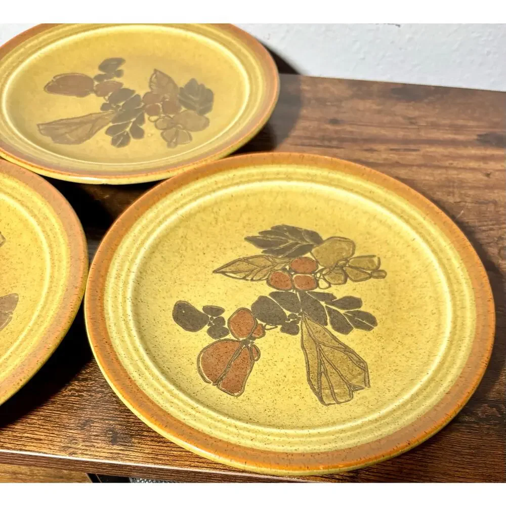 Vintage Homer Laughlin 7.5” Brown Floral Stoneware Salad Plates- Set of 3